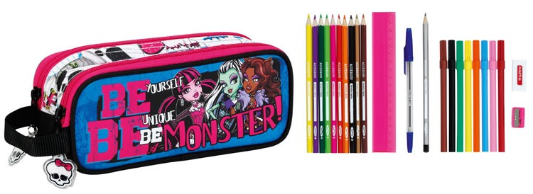 PORTATODO DOBLE LLENO 23 PIEZAS MONSTER HIGH