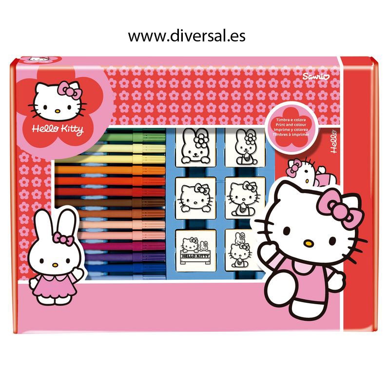 Set Colorear Hello Kitty (7 sellos + 12 Rotuladores)