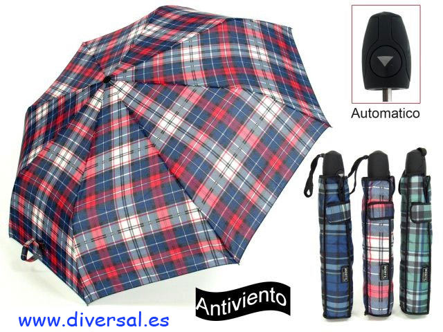 PARAGUAS CABALLERO PLEGABLE ANTIVIENTO CUADROS