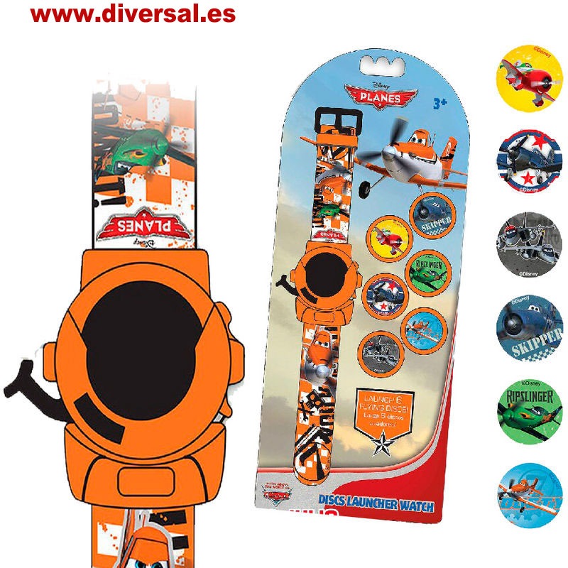 Reloj mas Lanzador de Discos Aviones Disney