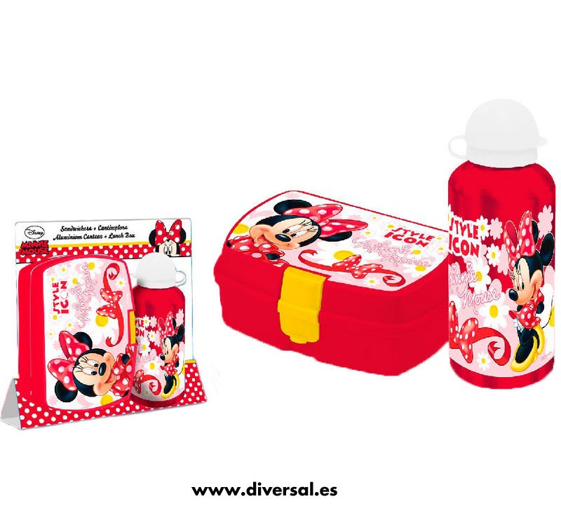 Set Cantimplora Aluminio mas Caja Merienda Minnie Mouse