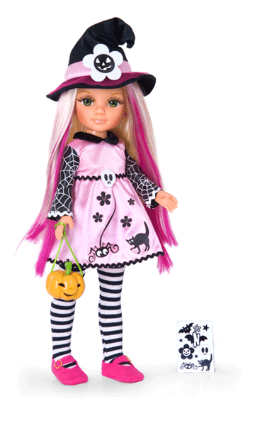 NANCY BRUJA, con ojos móviles y calabaza luminosa.